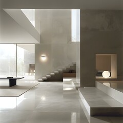 Modern Minimalist Interior Design with a Marble Staircase