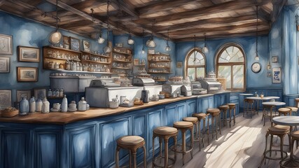 cafe with blue wooden style