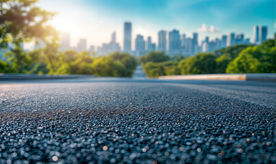 landscape with highway view low angle, morning/daytime over the city with skyscrapers  wallpaper	