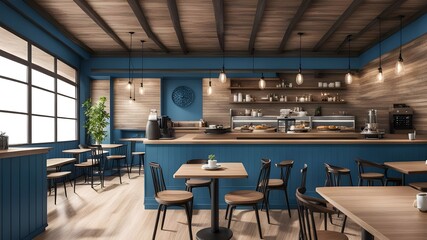 cafe with blue wooden style