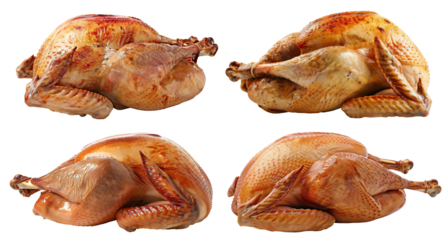 Set of delicious roasted turkeys, cut out