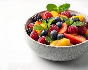 Colorful Assortment of Fresh Fruits in a Bowl on White Background