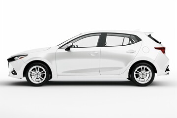 Side view of white mockup hatchback car is isolated on white background