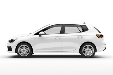 Fototapeta premium Side view of white mockup hatchback car is isolated on white background
