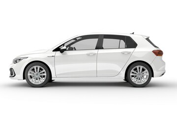 Fototapeta premium Side view of white mockup hatchback car is isolated on white background