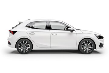 Fototapeta premium Side view of white mockup hatchback car is isolated on white background