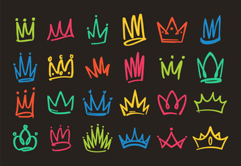Collection Of Colorful Doodles Depicting Various Crown Designs, Showcasing Different Styles And Shapes In Vibrant Colors