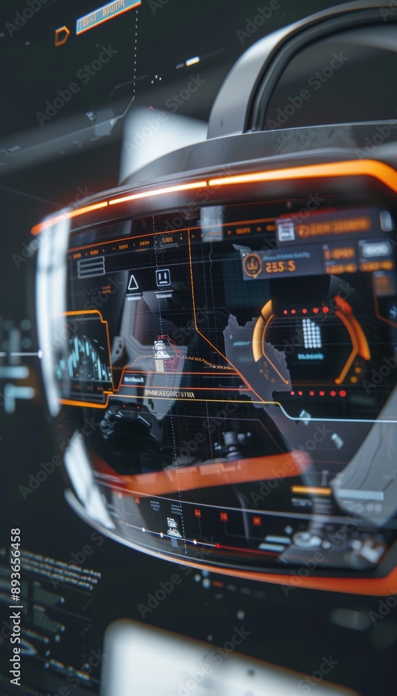 Poster ar headset display with interactive training interface and digital overlays for technology and educa