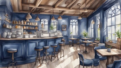 cafe with indigo wooden style