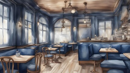 Fototapeta premium cafe with indigo wooden style