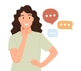 Thoughtful woman. Focused reflective character thinking, concentration on thoughts, listening and analyzing.