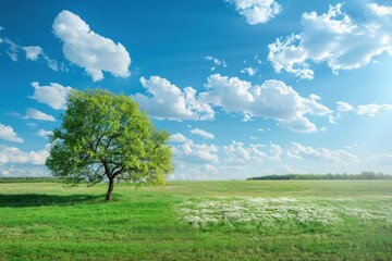 Obraz premium summer and autumn landscape with blue sky. Concept of change season