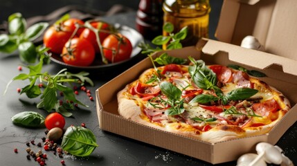 Pizza box with logo, branding concept, --ar 16:9 --style raw --personalize 6iulspg --stylize 250 Job ID: a9619a99-bd66-4cbd-a42a-69929851f61e