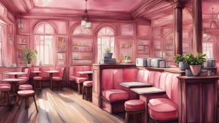 Fototapeta premium cafe with pink wooden style
