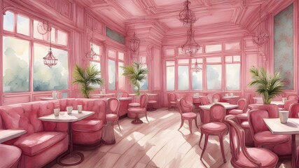 cafe with pink wooden style