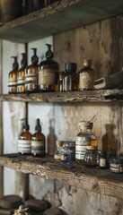 Handmade Skincare Products on Rustic Wooden Shelves - Natural Beauty Essentials for Organic Skincare