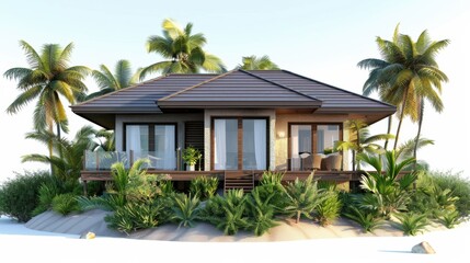 Miniature Bungalow Beach House Model on White Background for Real Estate