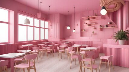 cafe with pink wooden style