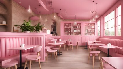 cafe with pink wooden style
