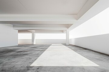 White minimal architecture building background empty wide space for mock up, concrete floor car park