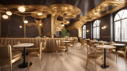 Fototapeta premium cafe with gold wooden style