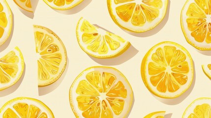 Seamless lemon slice pattern, flat lay
