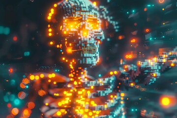 Obraz premium Digital representation of a human skeleton with vibrant, glowing elements, symbolizing artificial intelligence and futuristic technology.