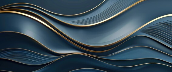 Naklejka premium Luxury Blissful Blues background with golden wavy line.