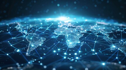 Futuristic Global Data Exchange Network with Digital World Map Connections for Tech Designs