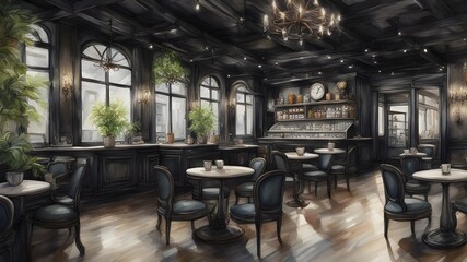 Fototapeta premium cafe with black wooden style