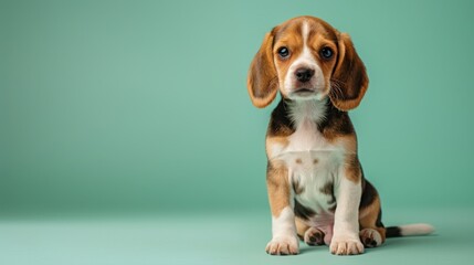 Adorable Beagle Puppy on Pastel Green Background
