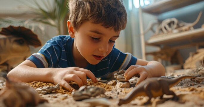 Young Boy Unleashing His Inner Paleontologist: Fun Learning with Dinosaur Excavation Kit