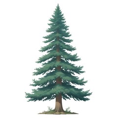 Fototapeta premium A tall, lush evergreen pine tree with dense, green foliage against a white background