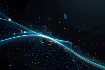Smooth smoke particle wave, big data techno background with glowing dots, hi-tech concept. Generative AI