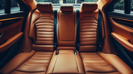 Brown rear leather seats of a modern business class car. Luxury car interior