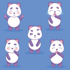 Cute set of pandas with different emotions in kawaii style