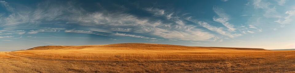 Obraz premium Panoramic view of vast, dry landscape under clear blue skies