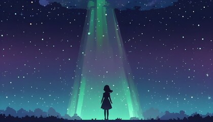 Dreamy Silhouette Under the Cosmic Veil