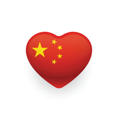 Chinese national pride. Chinese flag shaped as heart icon design. Vector illustration. 