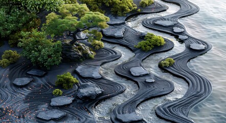 Artificial Island with Waterfalls