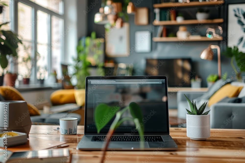 Aufkleber professional office setup with laptop displaying digital diversity session for productive workspace