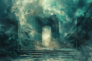 Ancient Ruins in a Stormy Sky