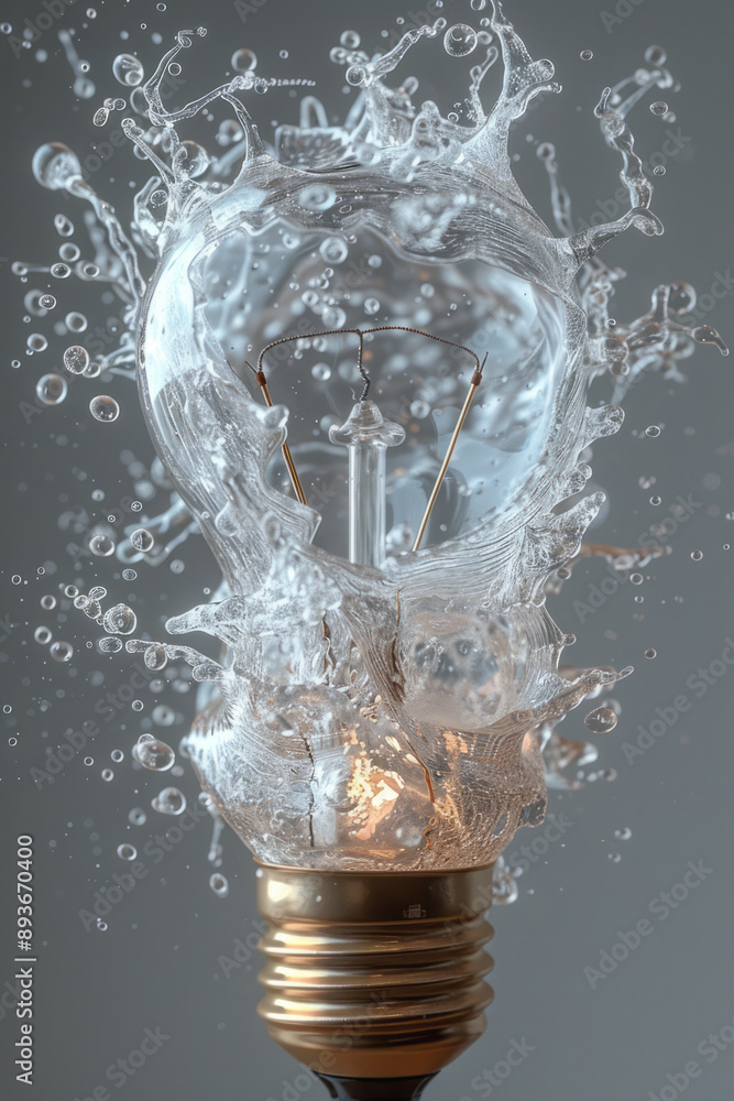 Poster abstract depiction of a light bulb blending into liquid light forms, creating a dreamy effect on a l