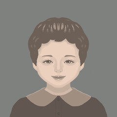 微笑む小さな女の子のカラーイラスト（レトロ調）