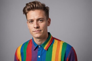 Obraz premium Portrait of LGBTQIA queer person against studio backdrop pride month