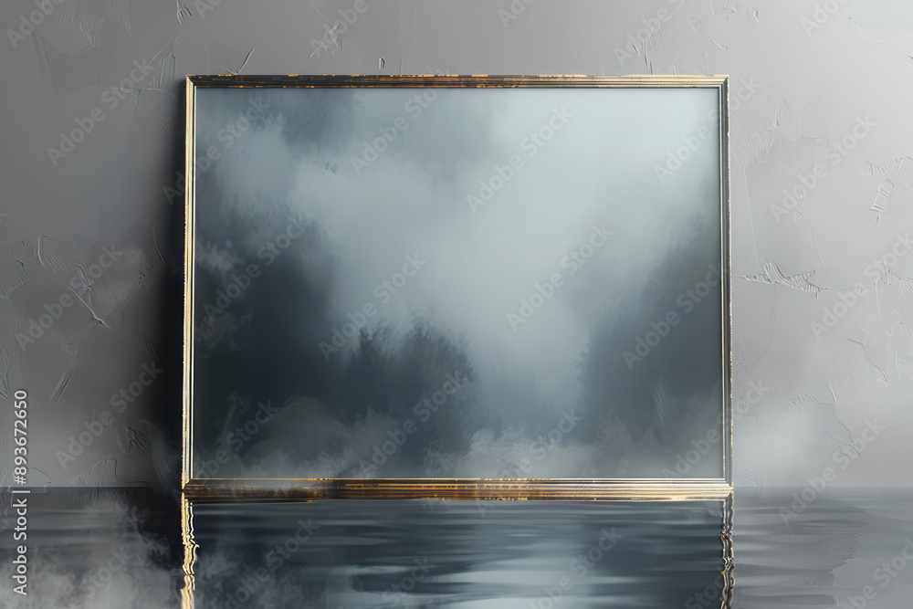 Poster abstract depiction of a blurred picture frame, creating a surreal and dreamy effect on a light gray 