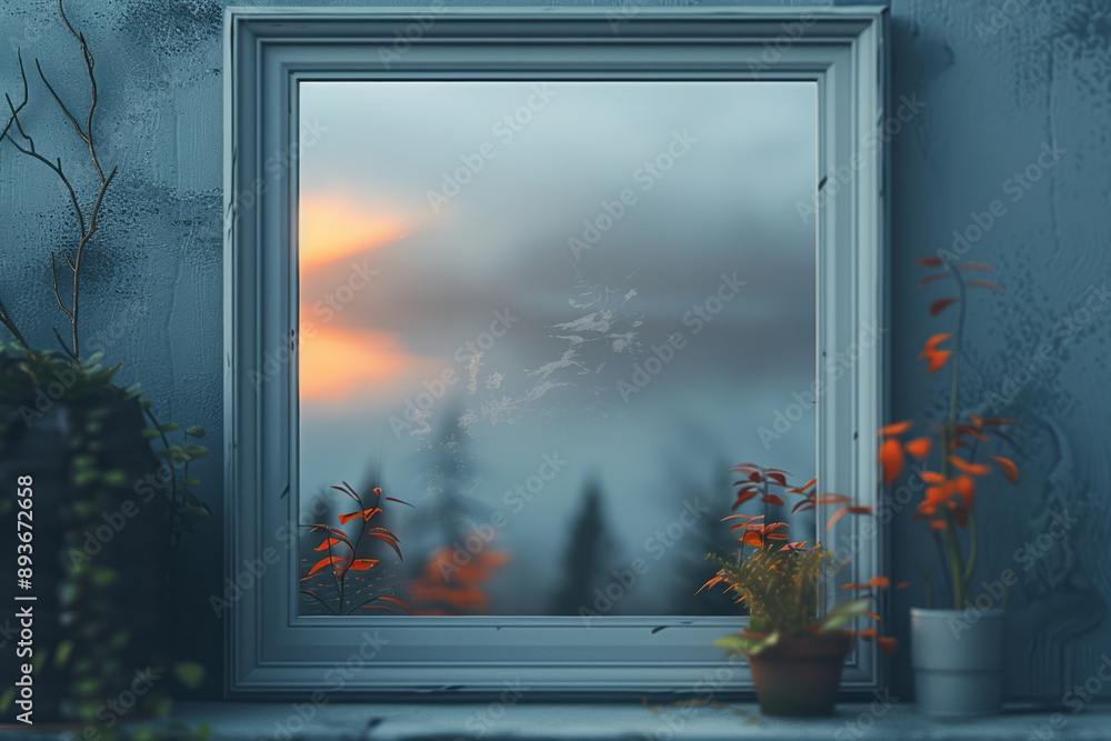 Aufkleber abstract depiction of a blurred picture frame, creating a surreal and dreamy effect on a light gray 
