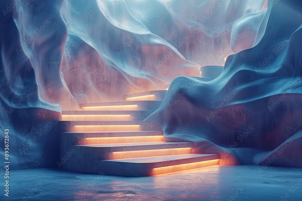 Poster abstract animation of a podium with steps forming from a wave-like motion,