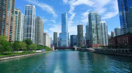 Fototapeta premium Chicago River and Cityscape