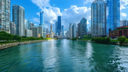 Fototapeta premium Chicago River and Cityscape